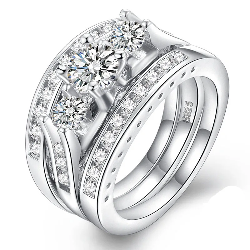 Sterling Silver Triple Band Ring Set for Women 3 Sterling Silver Triple Band Ring Set for Women - Image 3