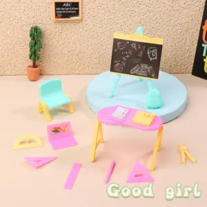 Miniature Pink Study Table with Accessories 9 S0c5e4690cb66424b92e054f7bf93c222N