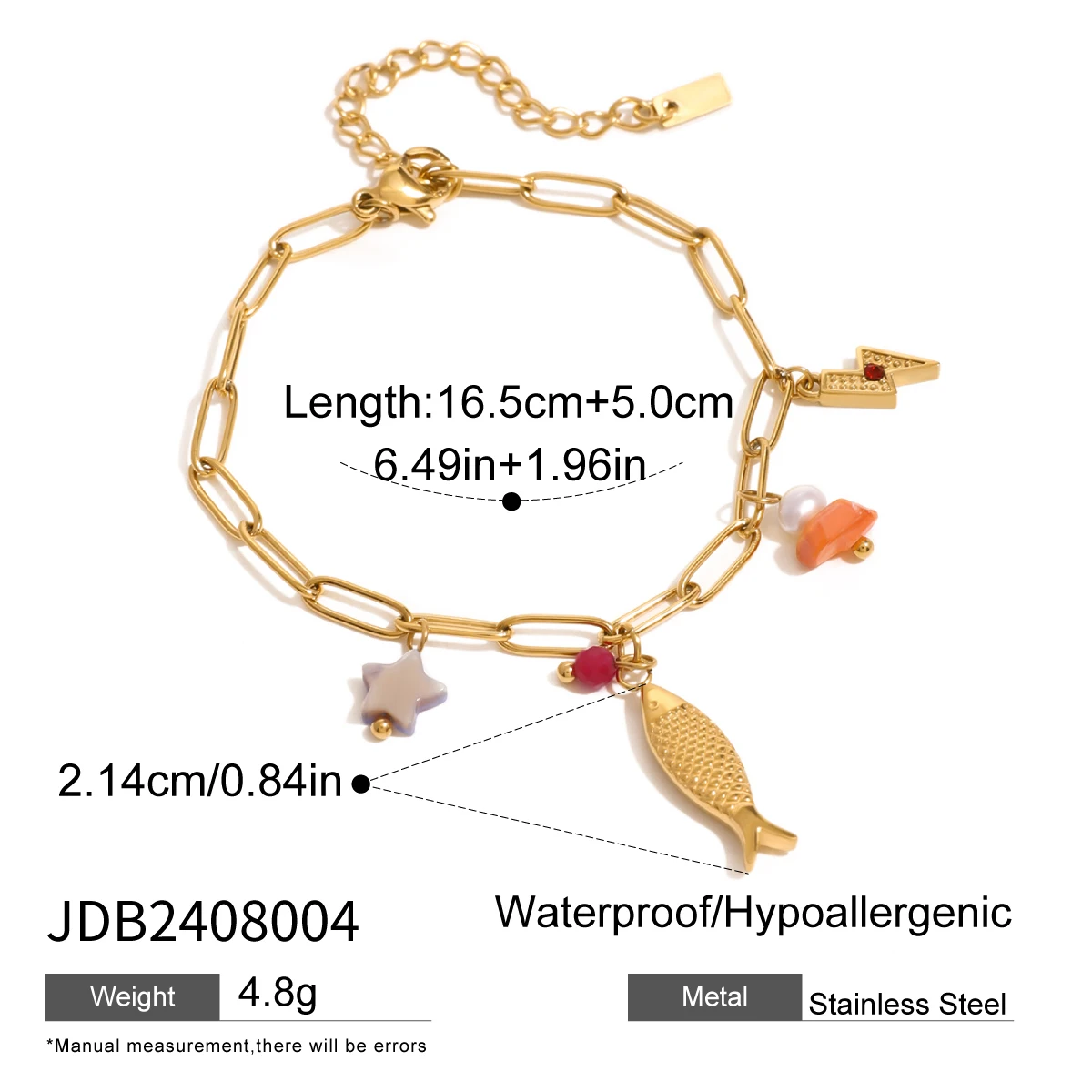 Stainless Steel Gold Bracelet with Charms 8 Stainless Steel Gold Bracelet with Charms - Image 8