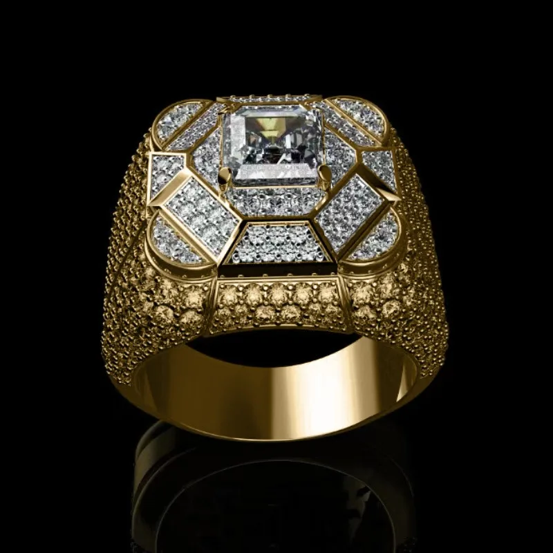 Gold Geometric Cocktail Ring with Cubic Zirconia 2 Gold Geometric Cocktail Ring with Cubic Zirconia - Image 2