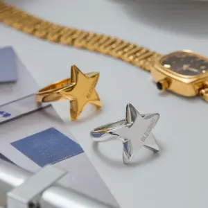 Stainless Steel Women's Star Ring in Gold & Silver 12 S0d31d0e42eca4a079a45850c587882e6N