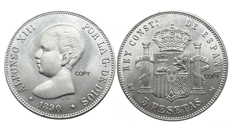 Spain 1890 MP 5 Pesetas Replica Coin 7 Spain 1890 MP 5 Pesetas Replica Coin - Image 7