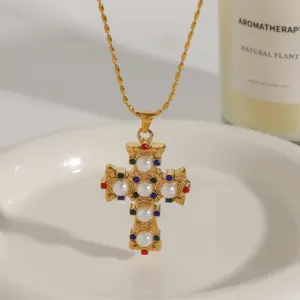Stainless Steel Gold Cross Necklace for Women 10 S0d5ce8db61a441e4b4593be60b118a303