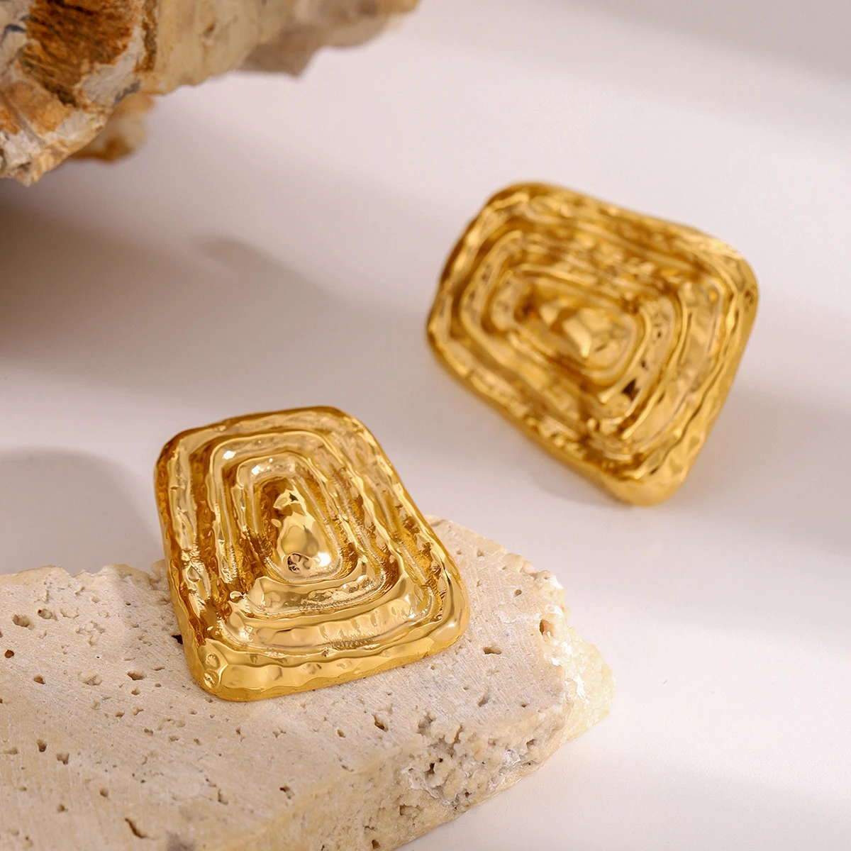 Gold-Tone Stainless Steel Geometric Earrings 5 Gold-Tone Stainless Steel Geometric Earrings - Image 5