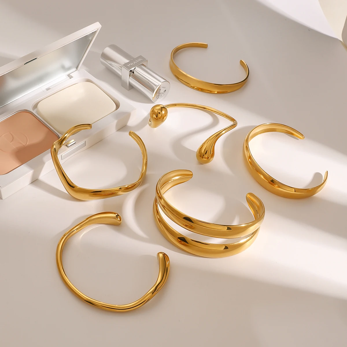 Stainless Steel Gold-Toned Wave Cuff Bracelet 4 Stainless Steel Gold-Toned Wave Cuff Bracelet - Image 4