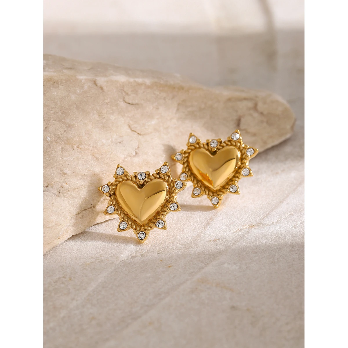 Gold Stainless Steel Heart Earrings JDE2403087 4 Gold Stainless Steel Heart Earrings JDE2403087 - Image 4