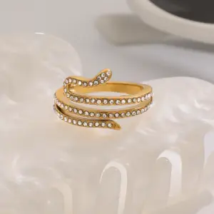 Stainless Steel Snake Ring with Rhinestones 11 S0e08267c1a824f89a869935a43c63324B