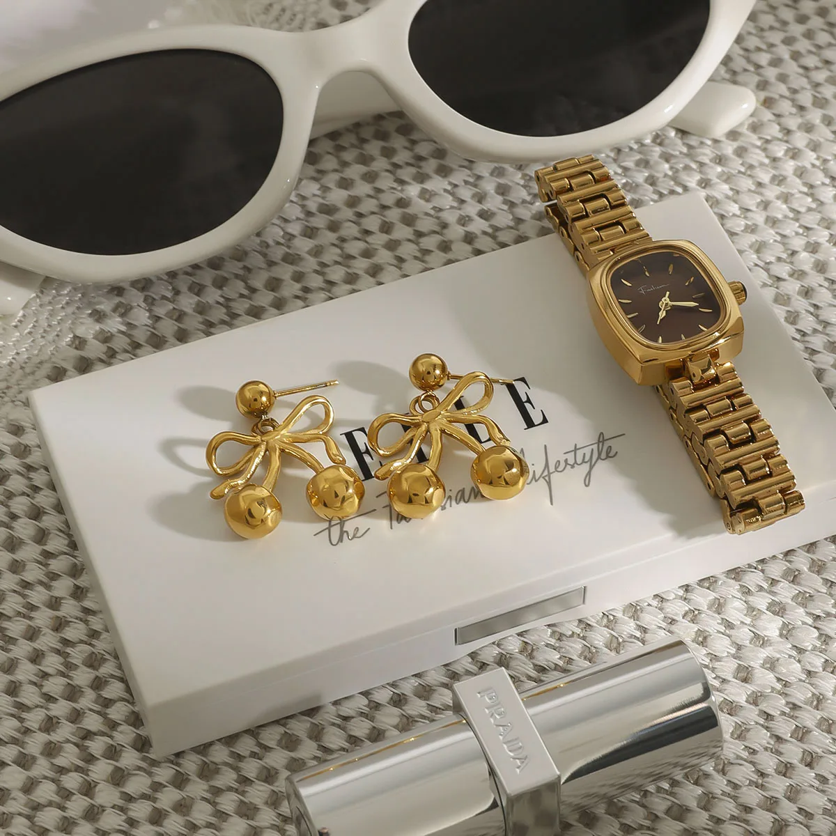 Gold Stainless Steel Cherry Earrings JDE0111022 5 Gold Stainless Steel Cherry Earrings JDE0111022 - Image 5