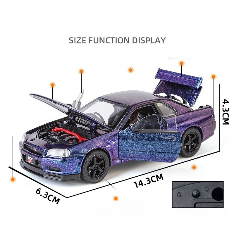 Nissan GTR R34 Skyline Diecast Model 1:32 Scale 3 Nissan GTR R34 Skyline Diecast Model 1:32 Scale - Image 3