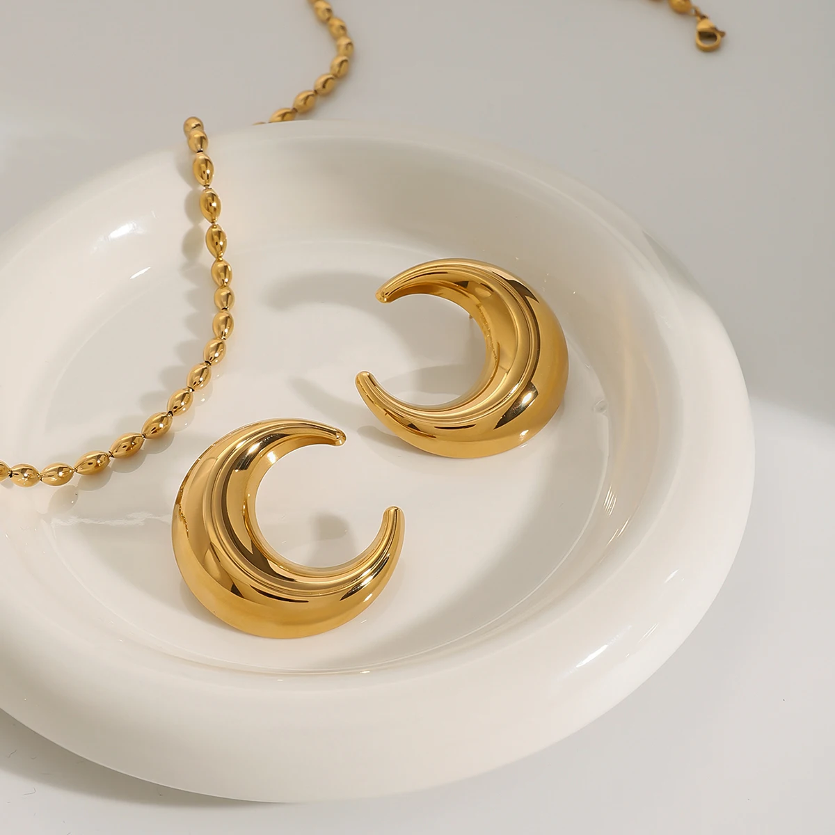 Stainless Steel Moon-Shaped Earrings 5 Stainless Steel Moon-Shaped Earrings - Image 5