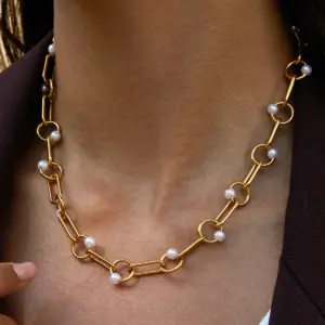 Stainless Steel Pearl Necklace with Gold Links 8 S0f0303bce88f47d9a7b44caee4be6a92C