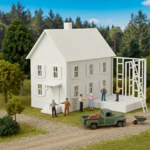 HO Scale White Model House Kit for Scenic Layouts 18 S0f99b9fc5c7b45f49c44db9990337b57D