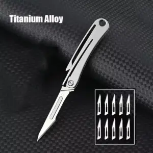 Titanium Alloy Mini Folding Scalpel with 10 Blades 15 S0fc1bdb2057c4c59ba5adec9fe8e105c5