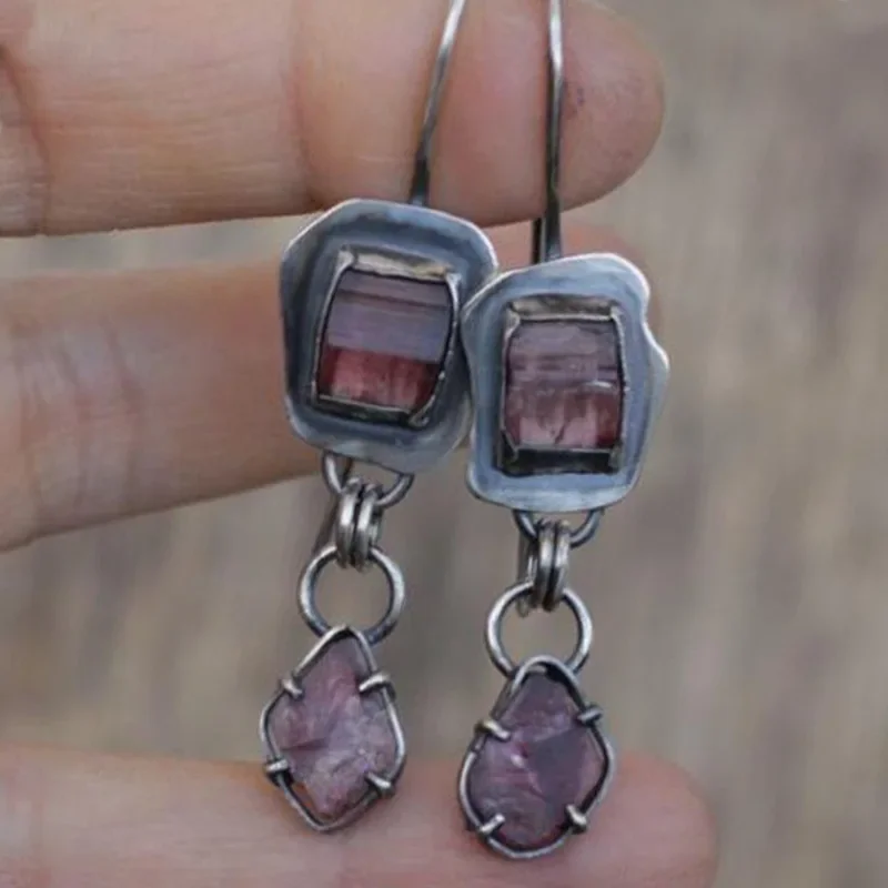 Vintage Pink Stone Drop Earrings for Women 3 Vintage Pink Stone Drop Earrings for Women - Image 3