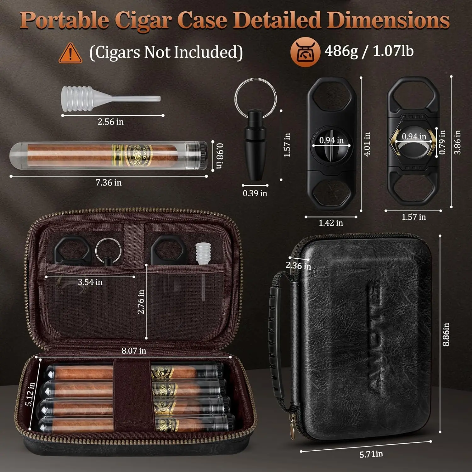Black Leather Cigar Case with Accessories 2 Black Leather Cigar Case with Accessories - Image 2