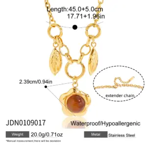 Vintage Gold Stainless Steel Necklace with Red Agate 13 S1021887b8ece41dabbc5e545e6be1aceJ