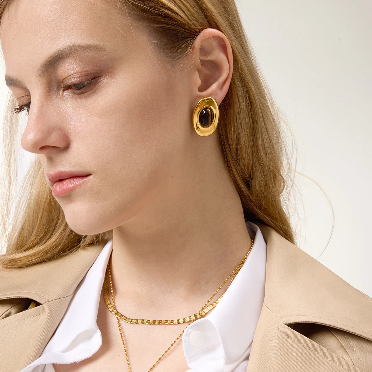 Vintage Tiger Eye Stud Earrings in Stainless Steel 3 Vintage Tiger Eye Stud Earrings in Stainless Steel - Image 3