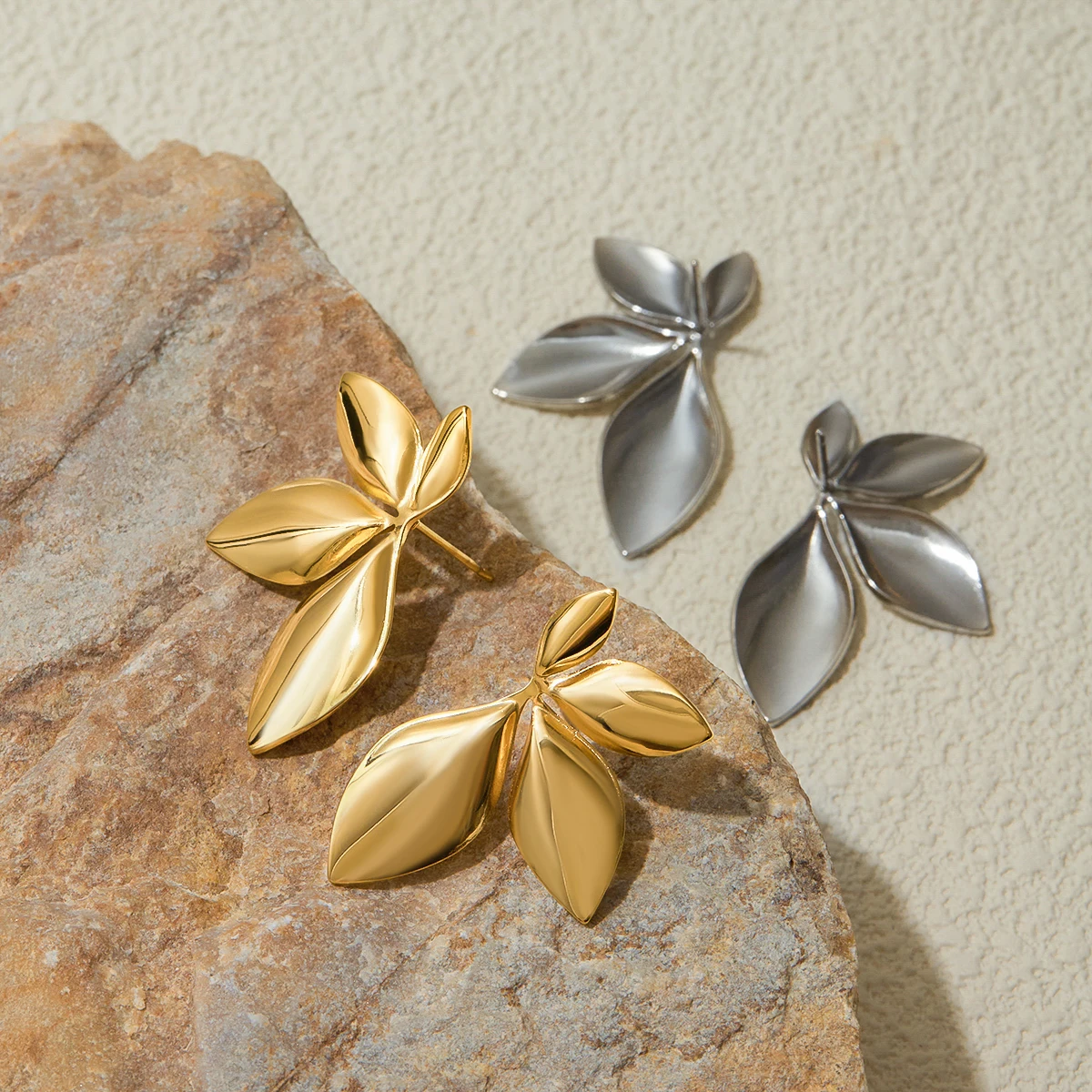 Stainless Steel Leaf Stud Earrings 5 Stainless Steel Leaf Stud Earrings - Image 5