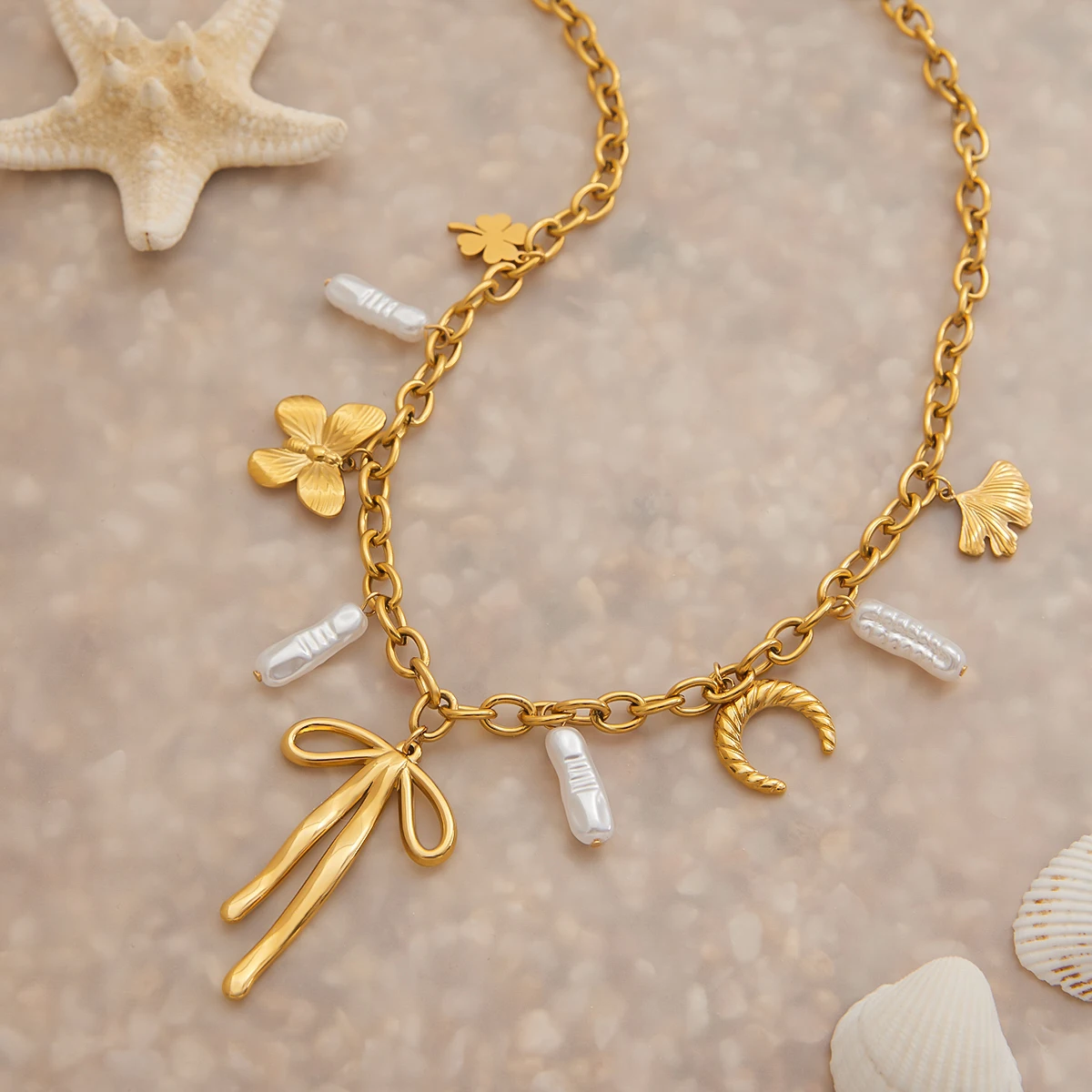 Elegant Gold Stainless Steel Women's Necklace with Charms 4 Elegant Gold Stainless Steel Women's Necklace with Charms - Image 4