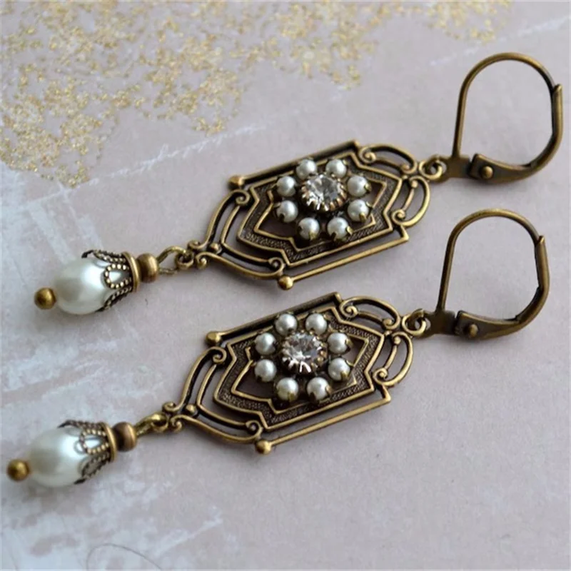 Vintage Waterdrop Earrings with White Stones 4 Vintage Waterdrop Earrings with White Stones - Image 4