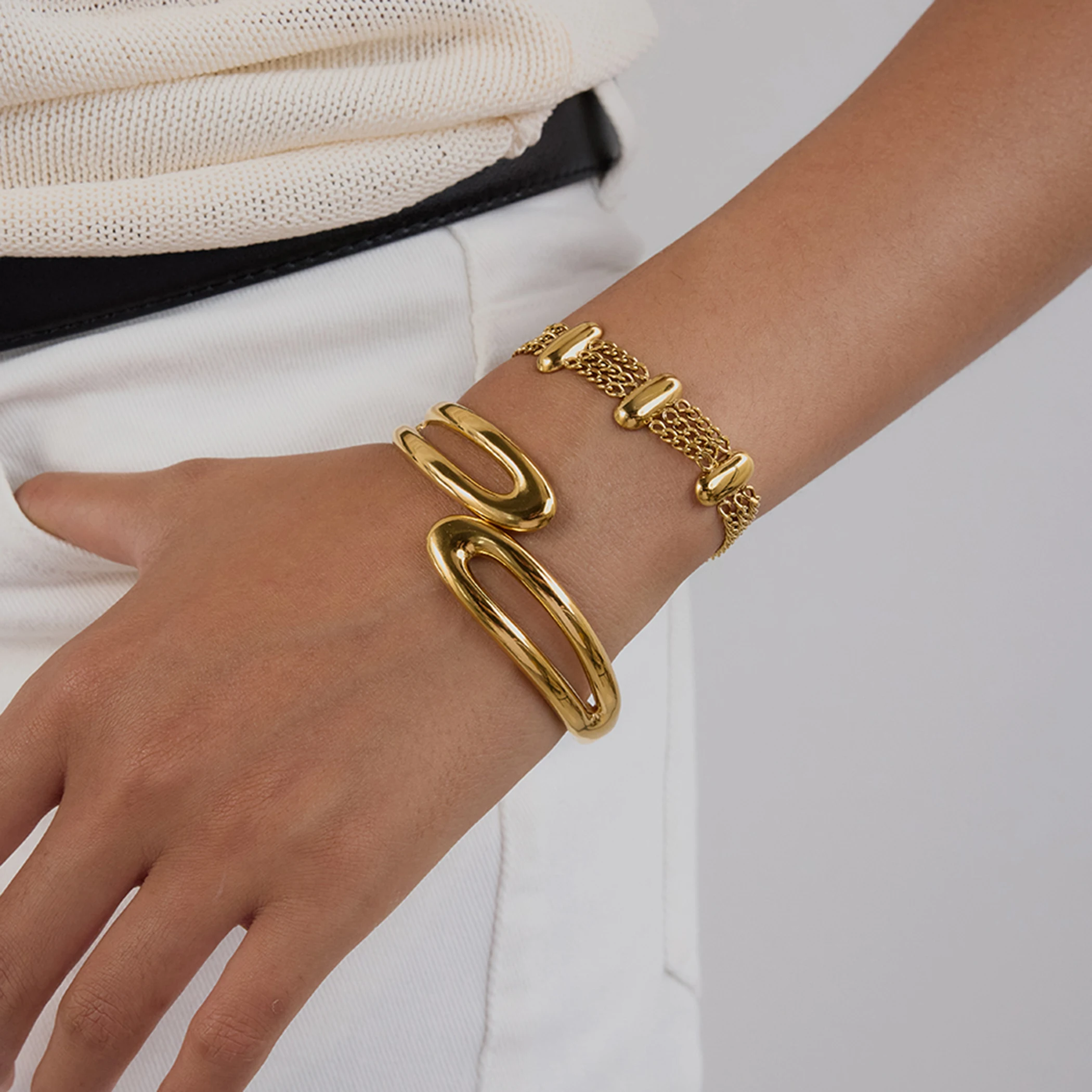 Stainless Steel Gold-Tone Three-Chain Bracelet 2 Stainless Steel Gold-Tone Three-Chain Bracelet - Image 2