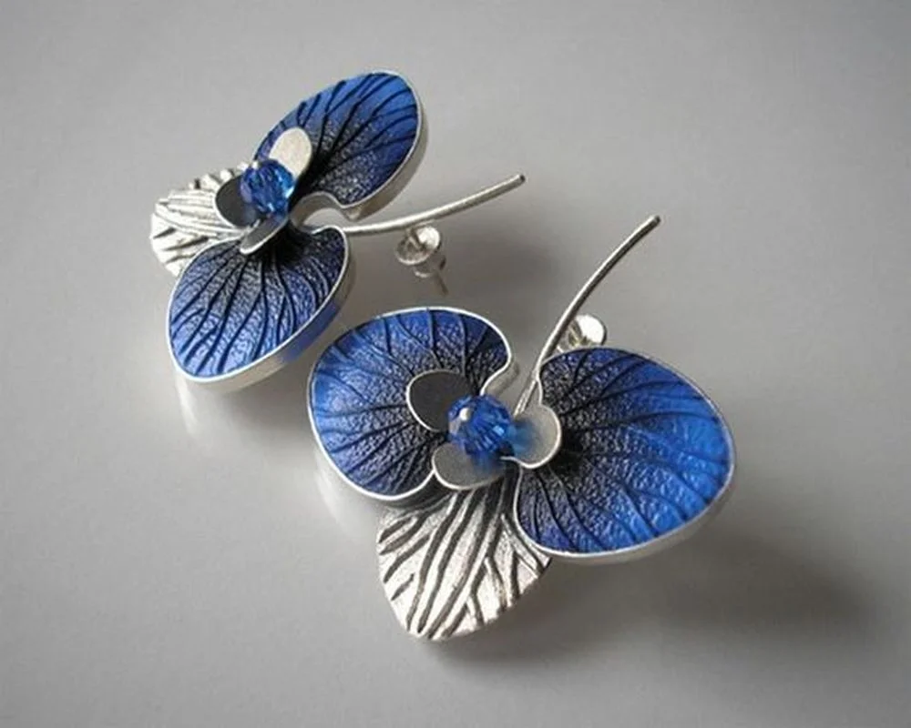 Blue Leaf Flower Drop Earrings for Women 3 Blue Leaf Flower Drop Earrings for Women - Image 3