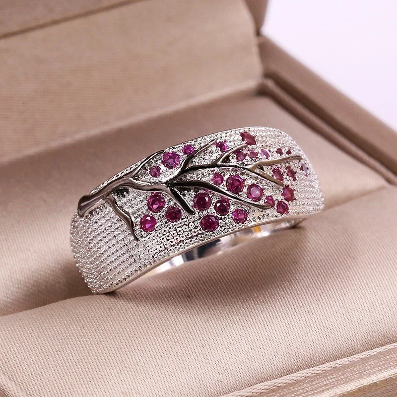 Silver Women’s Wedding Ring with Pink Stones 5 Silver Women’s Wedding Ring with Pink Stones - Image 5