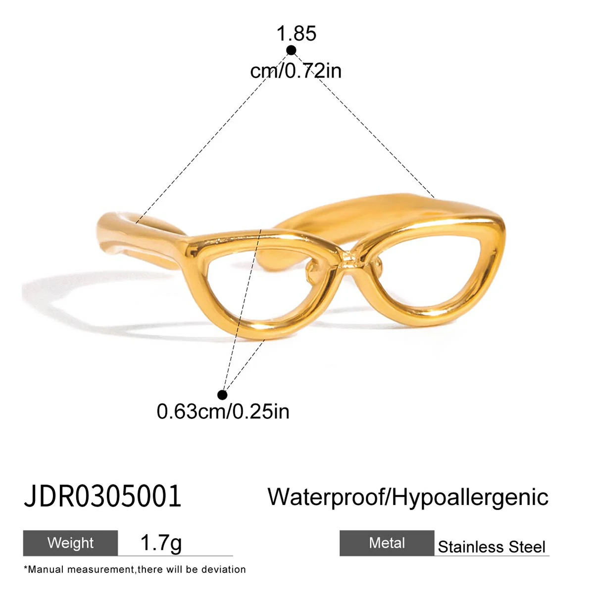 Gold Sunglasses-Shaped Stainless Steel Ring 7 Gold Sunglasses-Shaped Stainless Steel Ring - Image 7