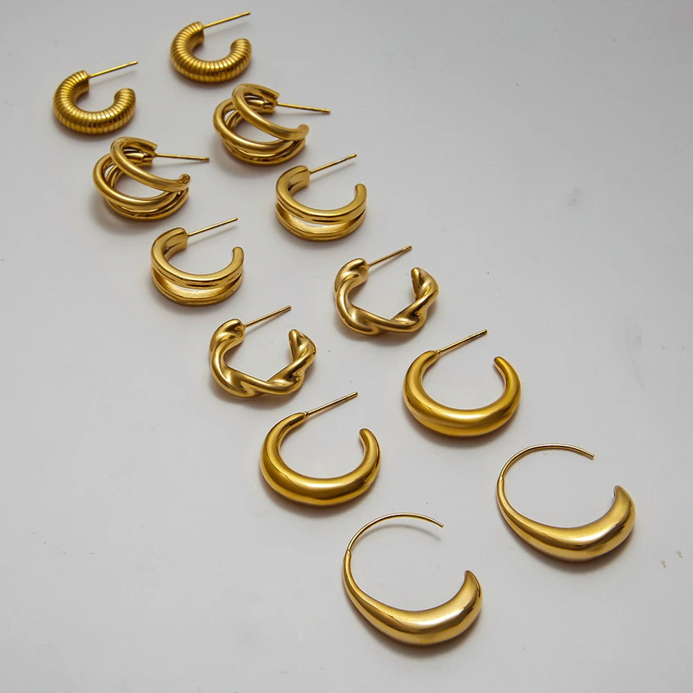 Gold Stainless Steel C-Shaped Hoop Earrings Collection 1 Gold Stainless Steel C-Shaped Hoop Earrings Collection