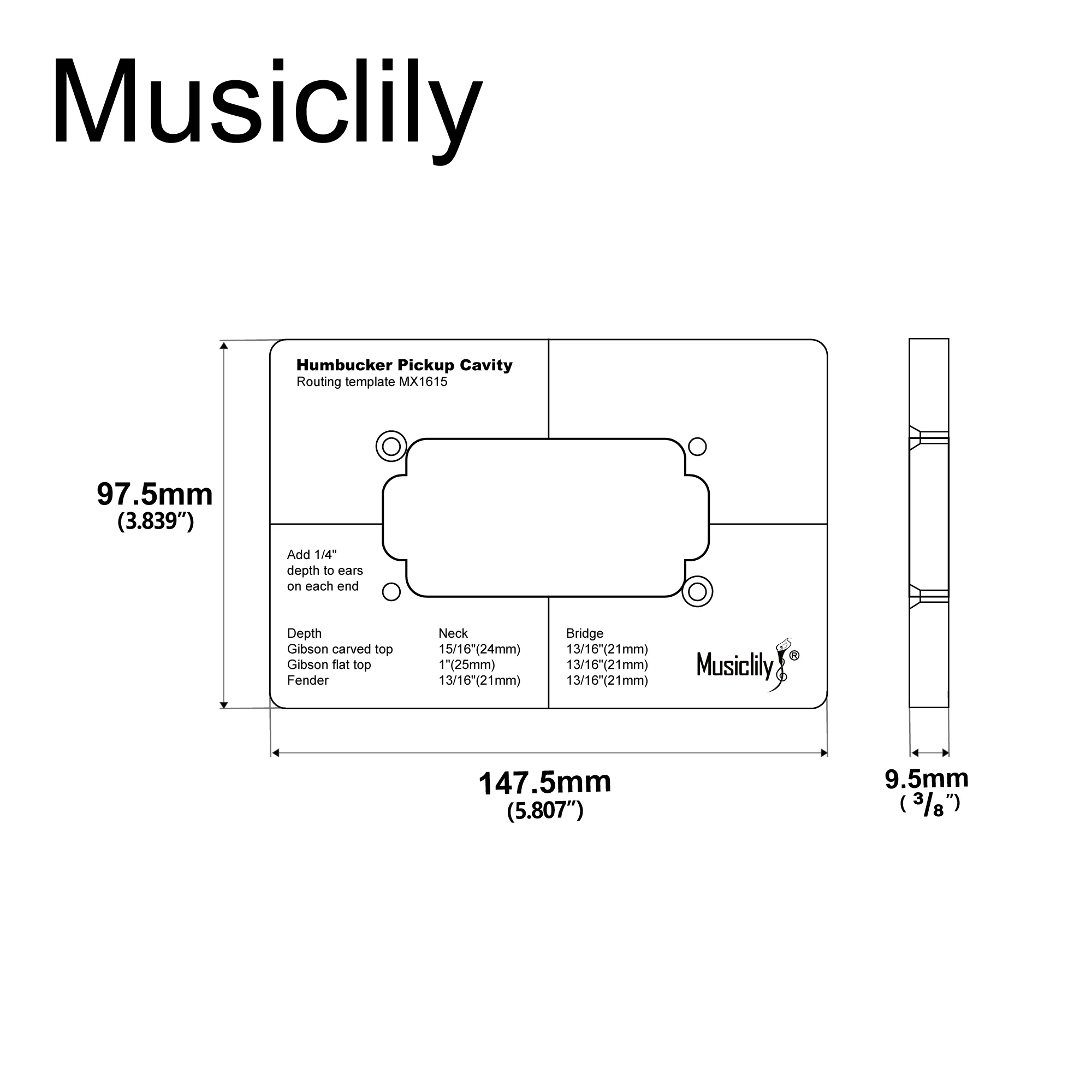Humbucker Routing Template Acrylic 147.5x97.5mm 2 Humbucker Routing Template Acrylic 147.5x97.5mm - Image 2