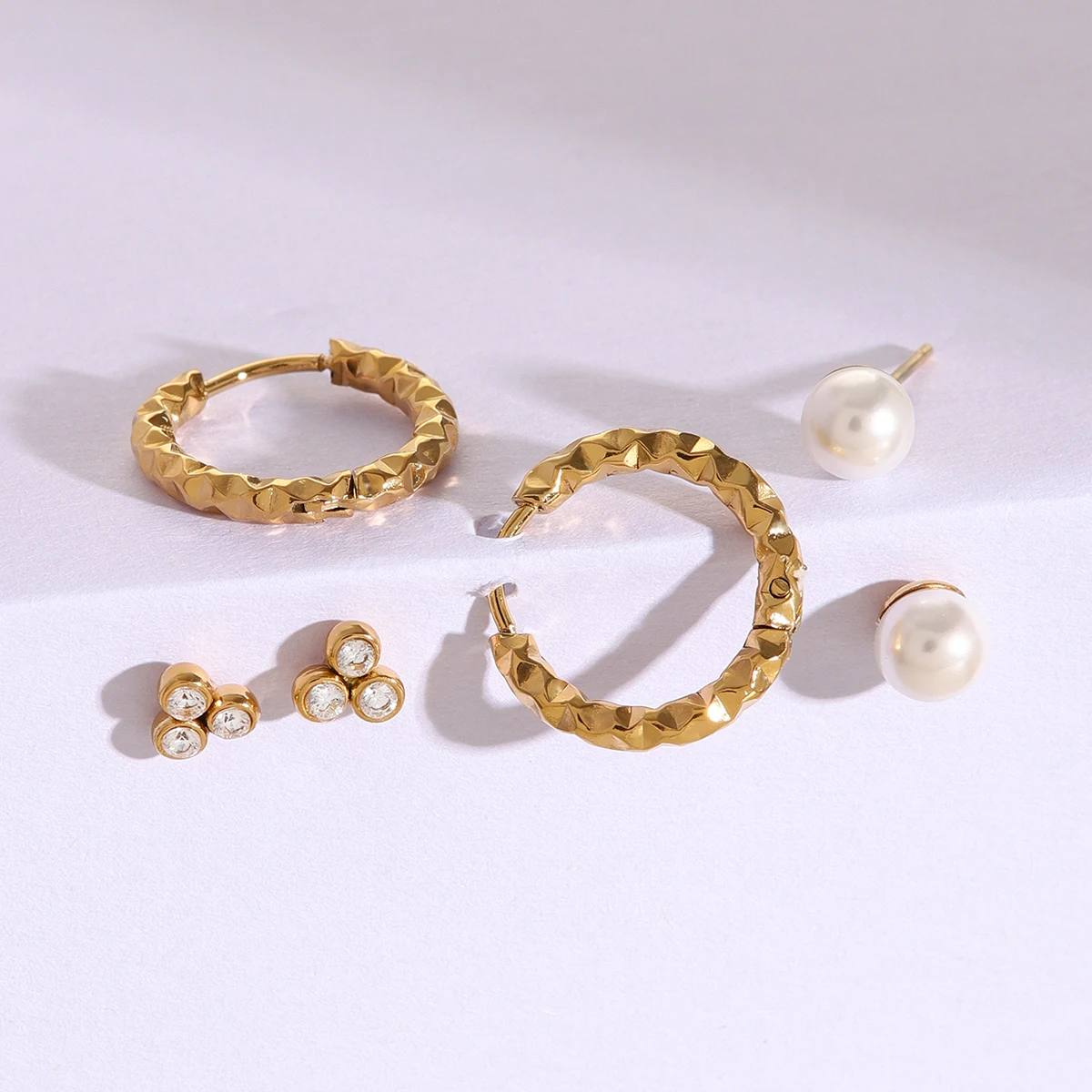 Stainless Steel Gold Earrings Set 5 Stainless Steel Gold Earrings Set - Image 5