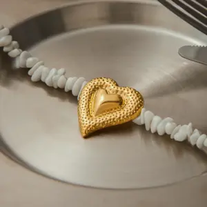 Gold Heart Necklace with Crushed Stone Pattern 10 S12a2e4a69bd7427180e9174b3ae26bfeI