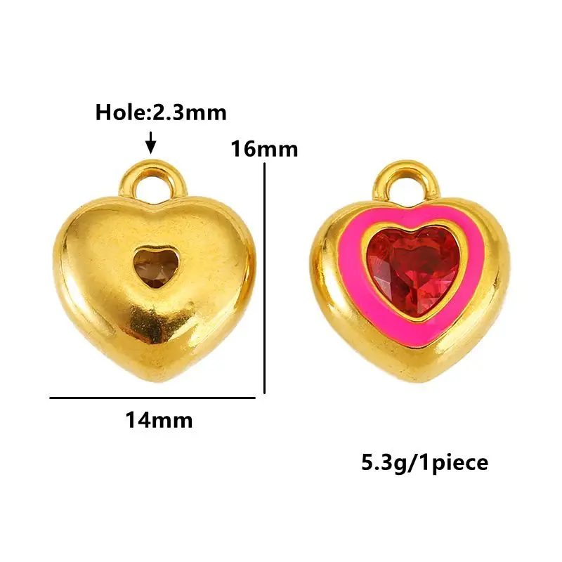 Colorful Stainless Steel Zircon Heart Charms Set 5 Colorful Stainless Steel Zircon Heart Charms Set - Image 5