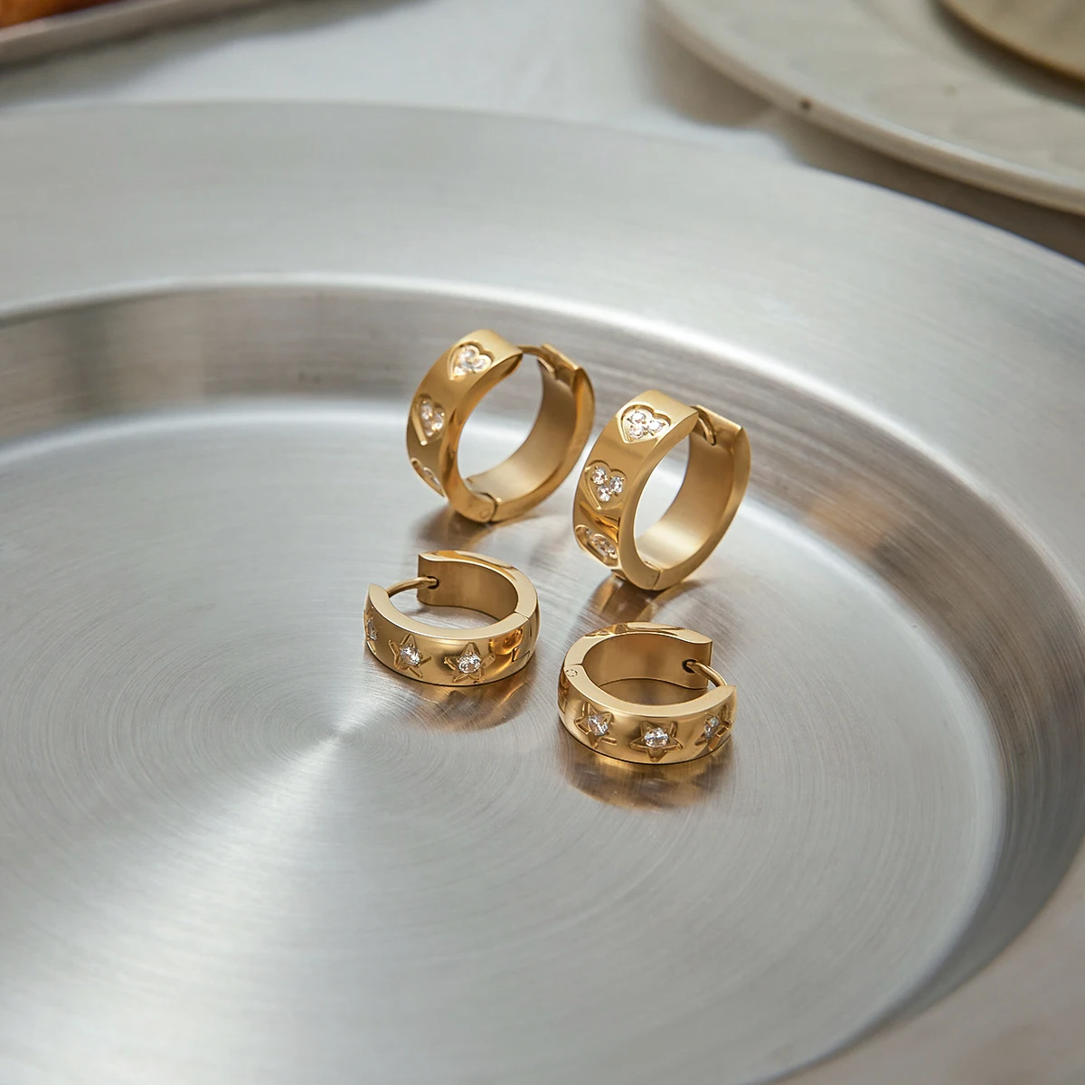 Gold-Tone Stainless Steel Heart Earrings 5 Gold-Tone Stainless Steel Heart Earrings - Image 5