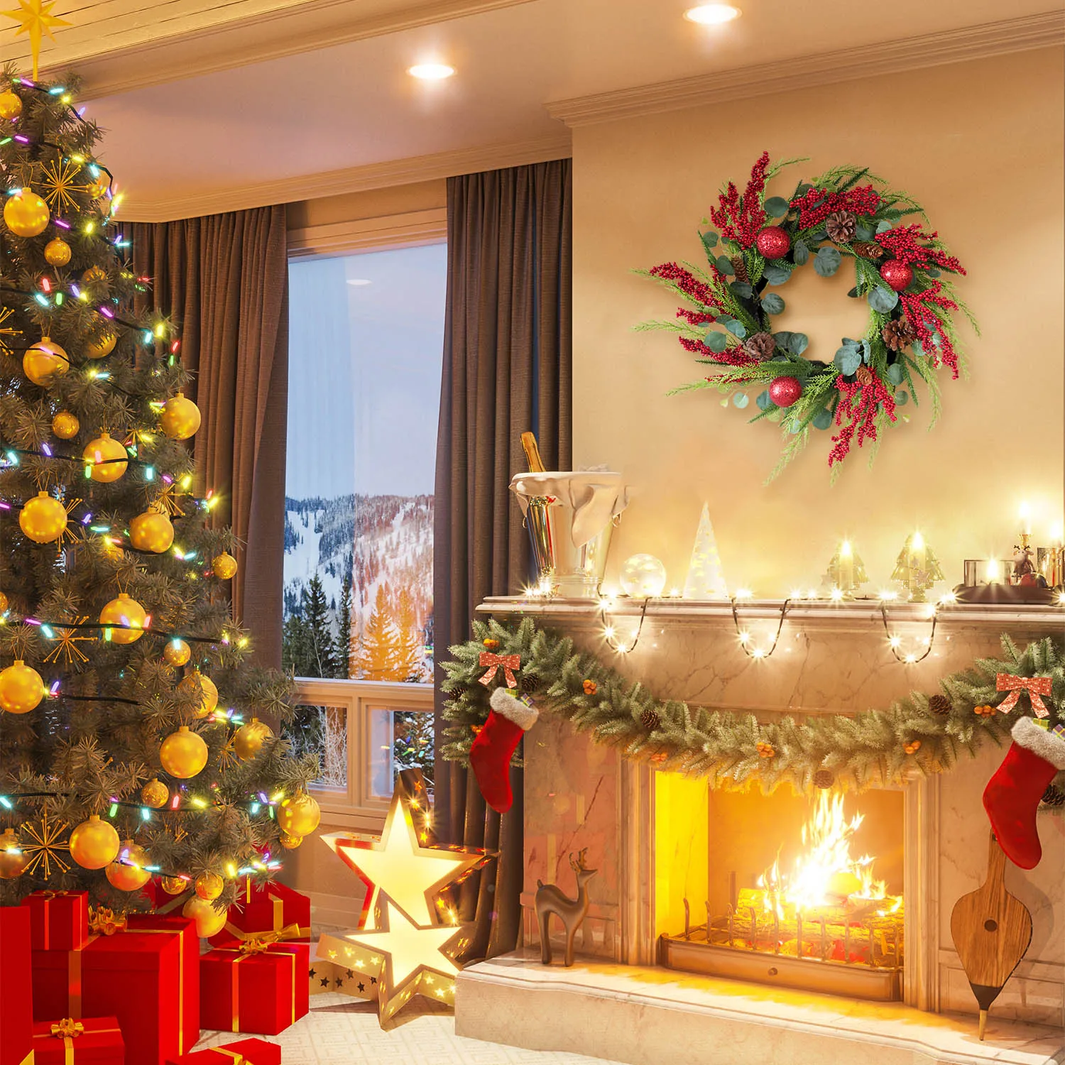 70cm Rustic Christmas Wreath with Red Berries 3 70cm Rustic Christmas Wreath with Red Berries - Image 3