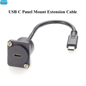 USB-C Panel Mount Extension Cable 0.2m with Gold-Plated Contacts