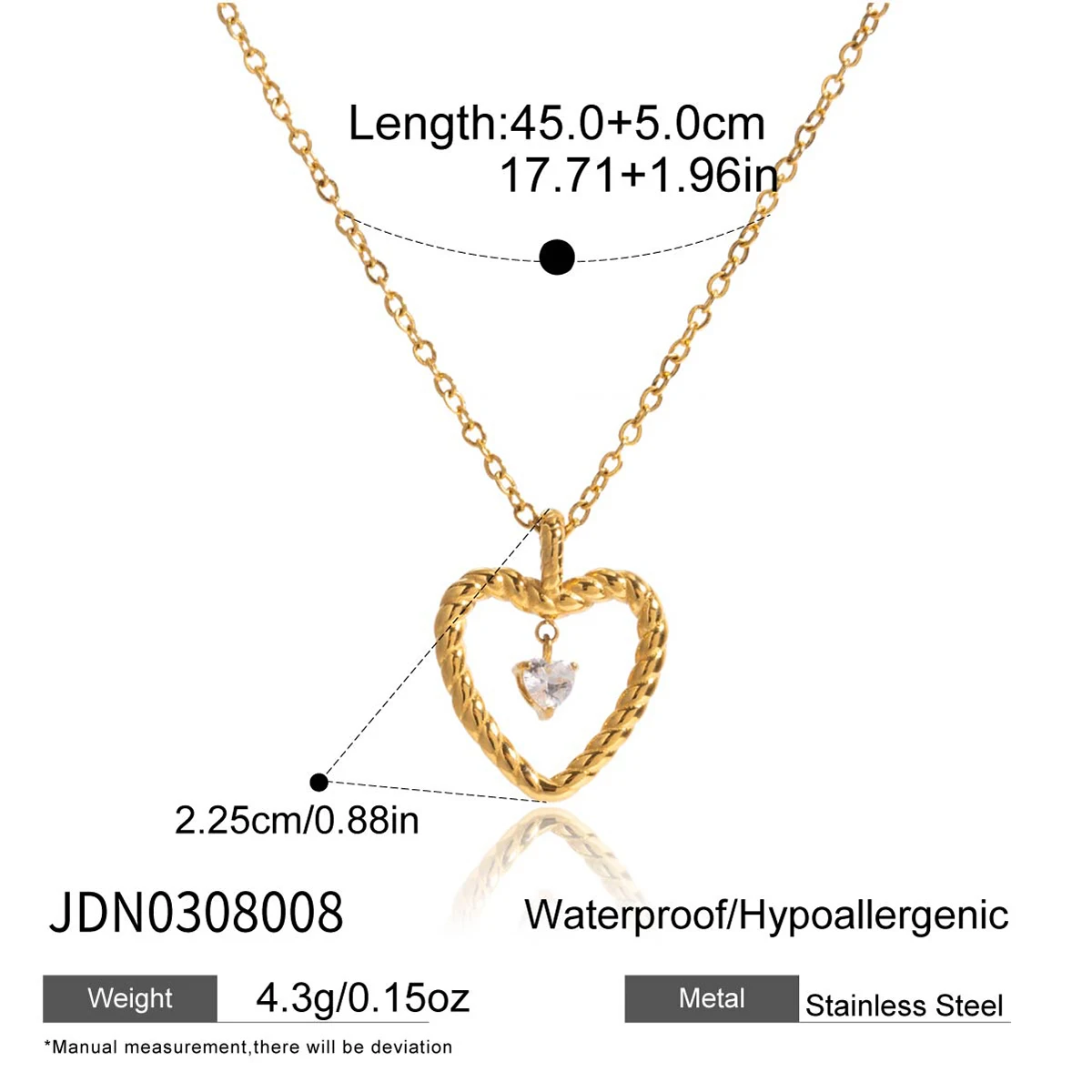 Elegant Gold Stainless Steel Heart Necklace 7 Elegant Gold Stainless Steel Heart Necklace - Image 7
