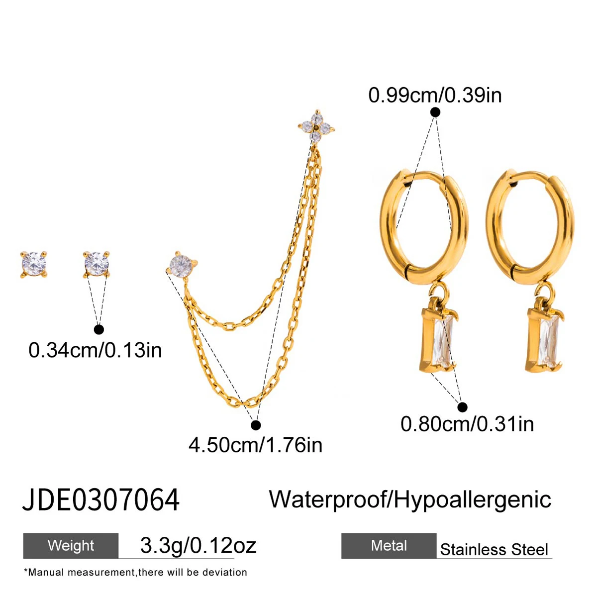 Stainless Steel Zircon Earrings Set with White Stones 7 Stainless Steel Zircon Earrings Set with White Stones - Image 7