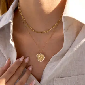 Gold-tone Stainless Steel Heart Necklace JDN0108033 8 S140ffdd0b48142efa57ce8584991d8eab