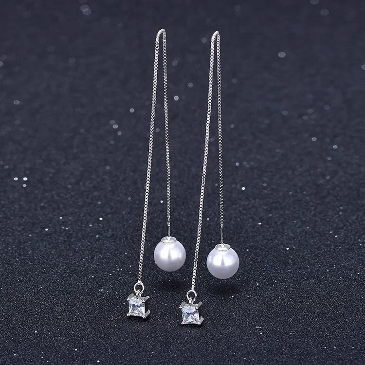 Silver Pearl Tassel Earrings for Women 2 Silver Pearl Tassel Earrings for Women - Image 2