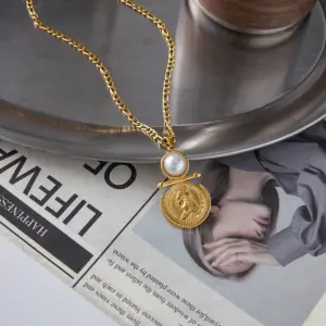 Elegant Stainless Steel Gold-Tone Pearl Necklace 12 S145a9052f4014f658bc499689ef94a2bb