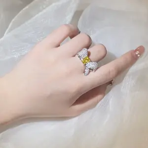 Elegant Bow Knot Sterling Silver Ring with White Crystal 9 S1497e73e3371448a9534eb1c630c50b1g