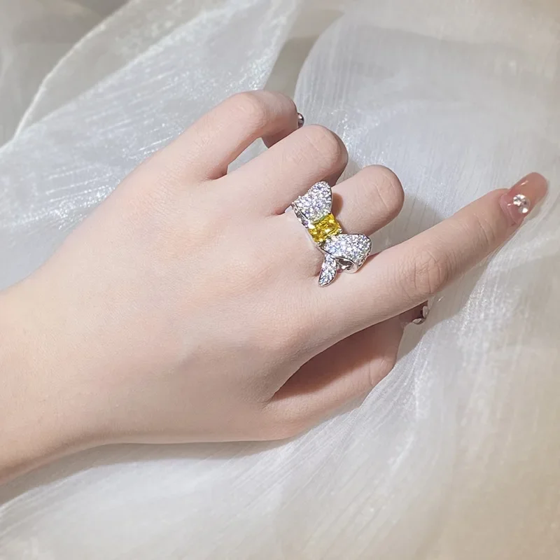 Elegant Bow Knot Sterling Silver Ring with White Crystal 5 Elegant Bow Knot Sterling Silver Ring with White Crystal - Image 5