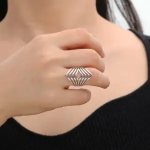Geometric Rhombus Stainless Steel Ring for Women 15 S149b76a3c48b420b9e207546d817dd064
