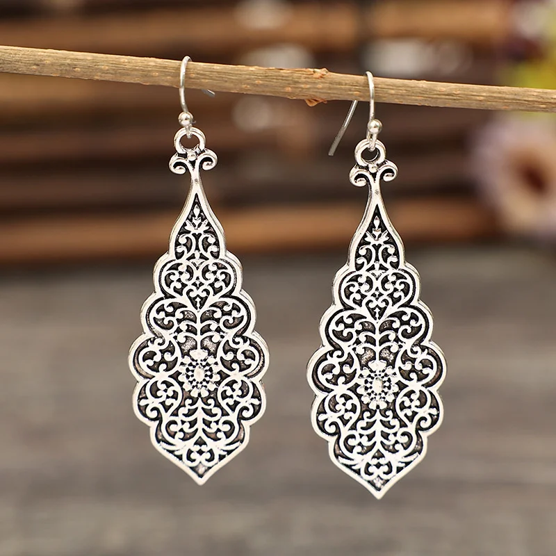 Vintage Floral Geometry Earrings for Women 3 Vintage Floral Geometry Earrings for Women - Image 3