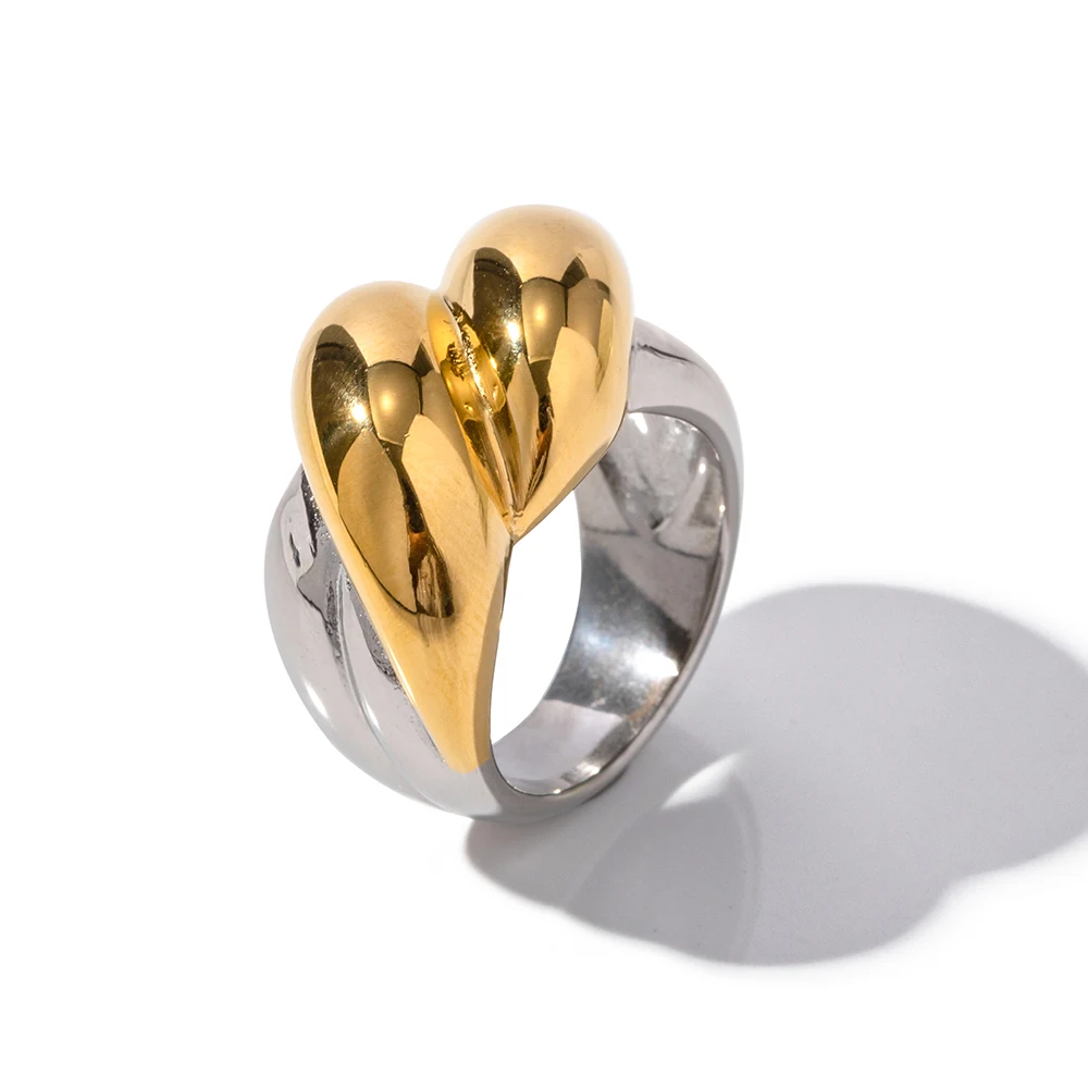 Two-Tone Stainless Steel Heart Ring for Women 7 Two-Tone Stainless Steel Heart Ring for Women - Image 7