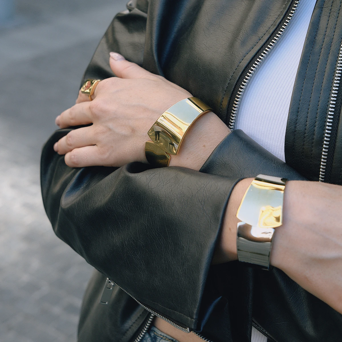 Gold Stainless Steel Geometric Cuff Bracelet for Women 3 Gold Stainless Steel Geometric Cuff Bracelet for Women - Image 3