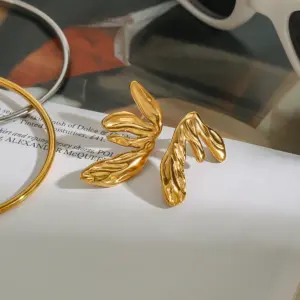 Stainless Steel Gold Leaf Earrings JDE0312006 11 S14fcf876bc2142debf635b7a19d05293l