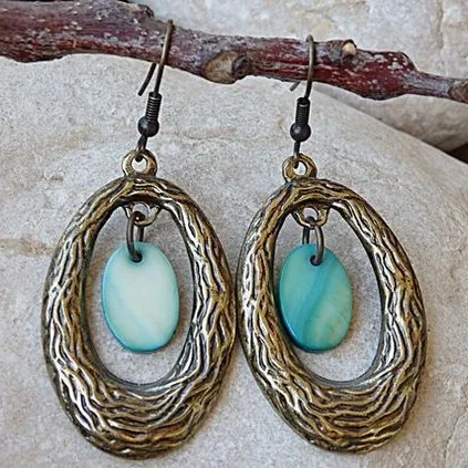 Vintage Green Stone Dangle Earrings for Women 2 Vintage Green Stone Dangle Earrings for Women - Image 2