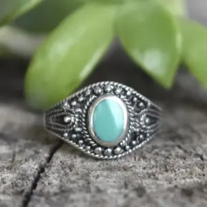 Vintage Silver Cocktail Ring with Turquoise Bezel 6 S155787a639834a13b9820b19edbfcbe8L